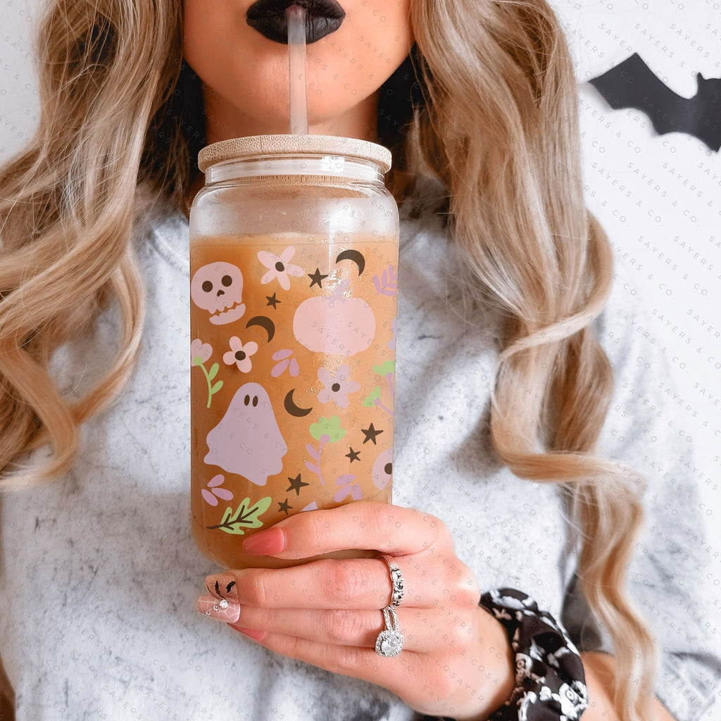 16oz Pretty Paranormal Iced Coffee Glass Can, Fall Tumbler, Gift For Her, Halloween Mug with Bamboo Lid & Straw #100060 | Sayers & Co.