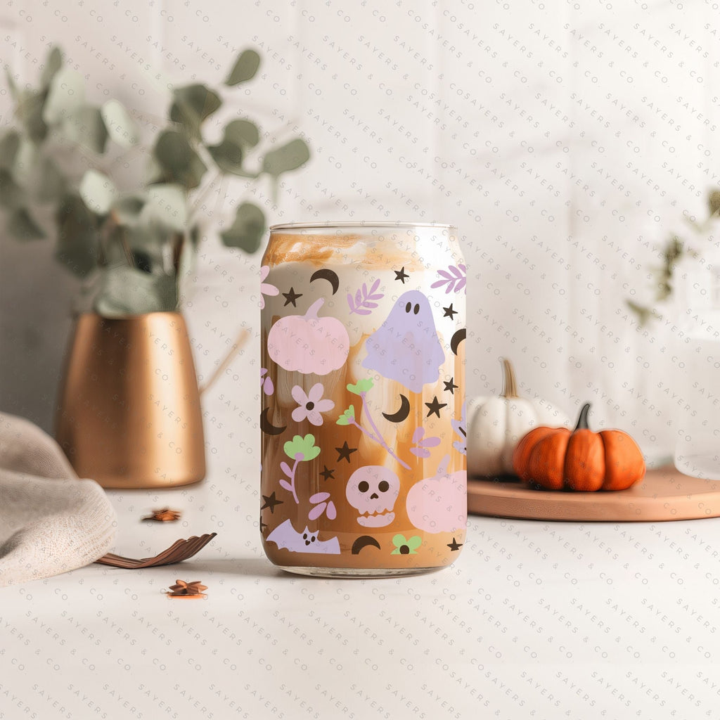 16oz Pretty Paranormal Iced Coffee Glass Can, Fall Tumbler, Gift For Her, Halloween Mug with Bamboo Lid & Straw #100060 | Sayers & Co.