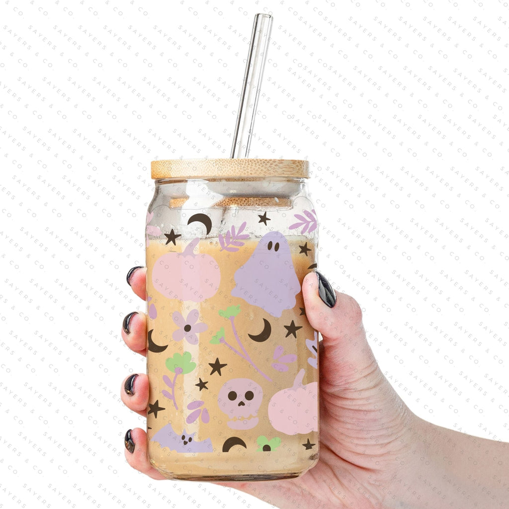 16oz Pretty Paranormal Iced Coffee Glass Can, Fall Tumbler, Gift For Her, Halloween Mug with Bamboo Lid & Straw #100060 | Sayers & Co.