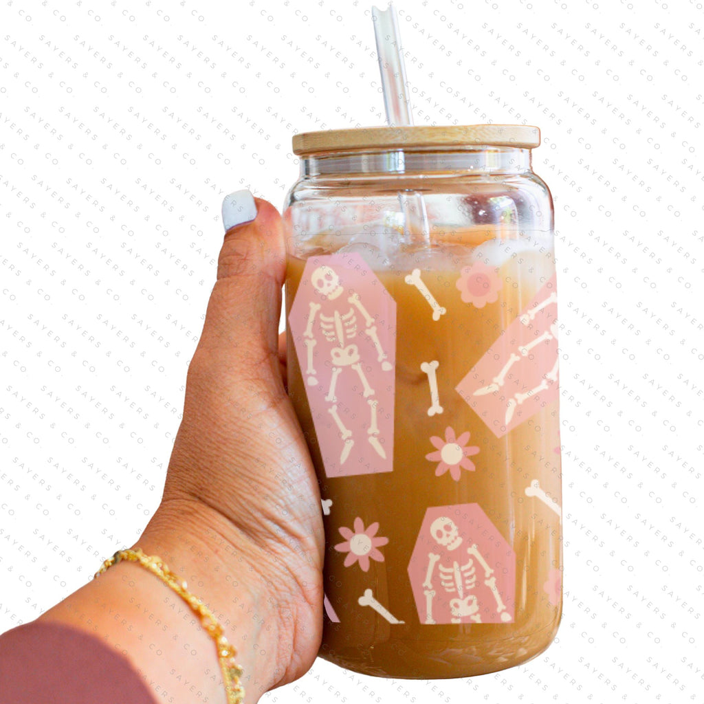 PRINTED Sublimation Transfer: Milk Milk Sugar Certified Printer- Silly Skeletons, coffins, pink halloween 16oz Halloween Sublimation Print | Sayers & Co.