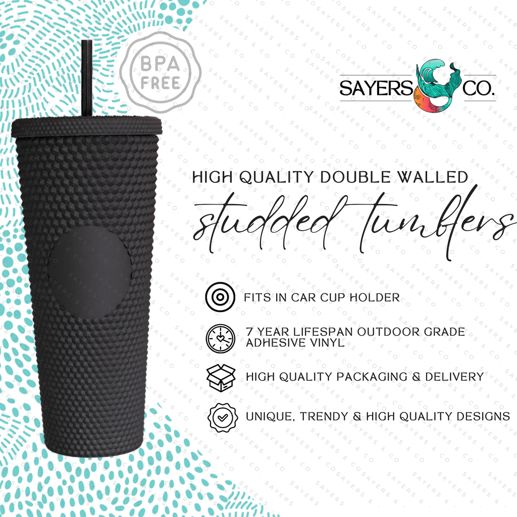 Halloween Spooky Studded Vinyl Monogram 24oz Double Walled Tumbler | Sayers & Co.