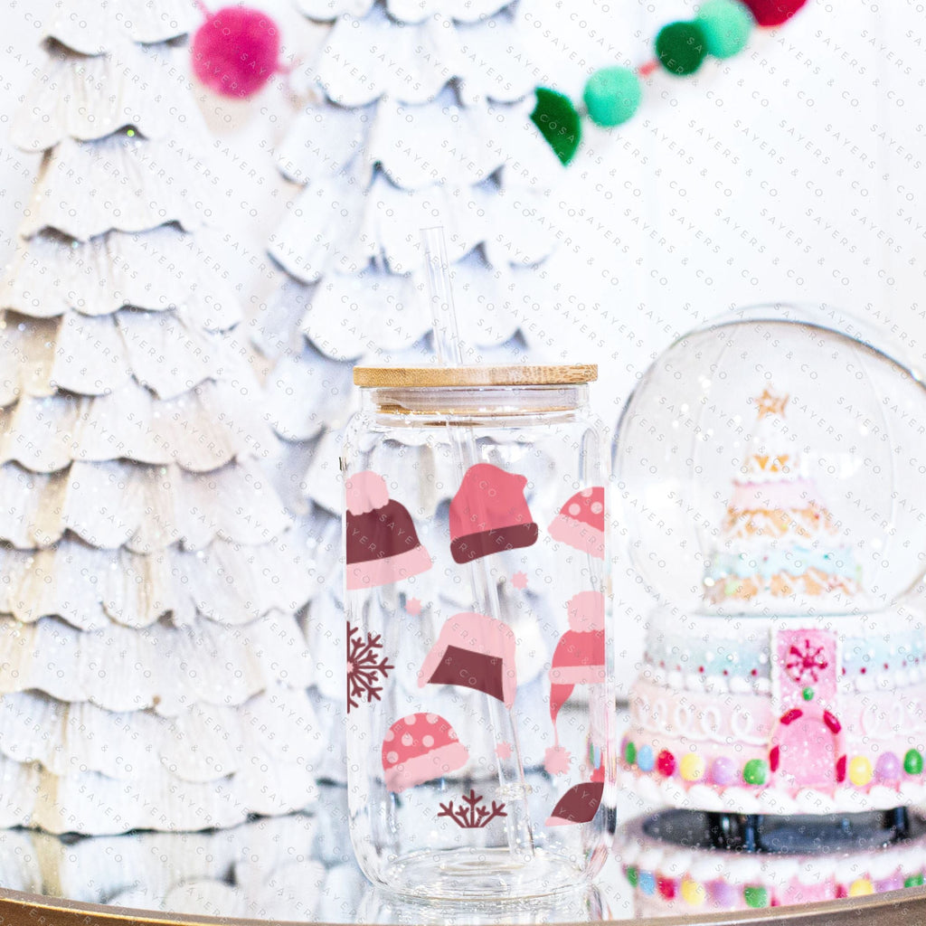 Copy of 16oz Snowfall Iced Coffee Glass Can, Holiday Tumbler, Snowfall Tumbler, Christmas Tumbler, Snowflake Pattern, Winter Pattern, Snowflake Tumbler, Winter Tumbler, Gift For Her, Christmas Mug with Bamboo Lid & Straw #100076 | Sayers & Co.
