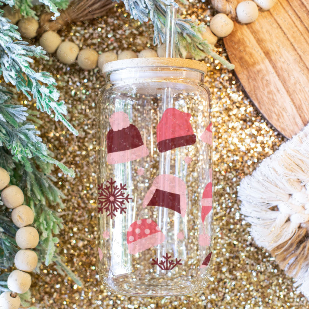 Copy of 16oz Snowfall Iced Coffee Glass Can, Holiday Tumbler, Snowfall Tumbler, Christmas Tumbler, Snowflake Pattern, Winter Pattern, Snowflake Tumbler, Winter Tumbler, Gift For Her, Christmas Mug with Bamboo Lid & Straw #100076 | Sayers & Co.