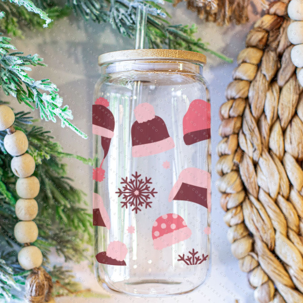Copy of 16oz Snowfall Iced Coffee Glass Can, Holiday Tumbler, Snowfall Tumbler, Christmas Tumbler, Snowflake Pattern, Winter Pattern, Snowflake Tumbler, Winter Tumbler, Gift For Her, Christmas Mug with Bamboo Lid & Straw #100076 | Sayers & Co.