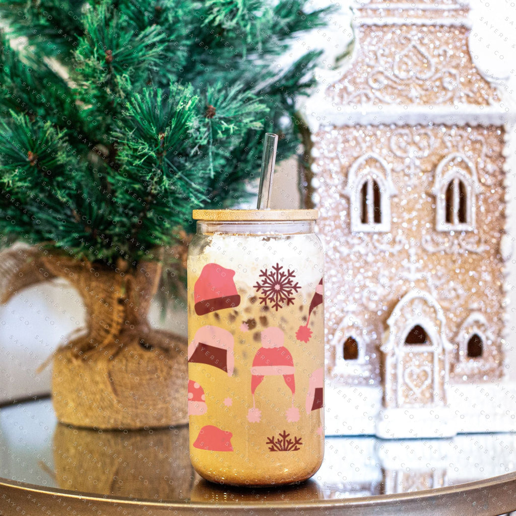 Copy of 16oz Snowfall Iced Coffee Glass Can, Holiday Tumbler, Snowfall Tumbler, Christmas Tumbler, Snowflake Pattern, Winter Pattern, Snowflake Tumbler, Winter Tumbler, Gift For Her, Christmas Mug with Bamboo Lid & Straw #100076 | Sayers & Co.