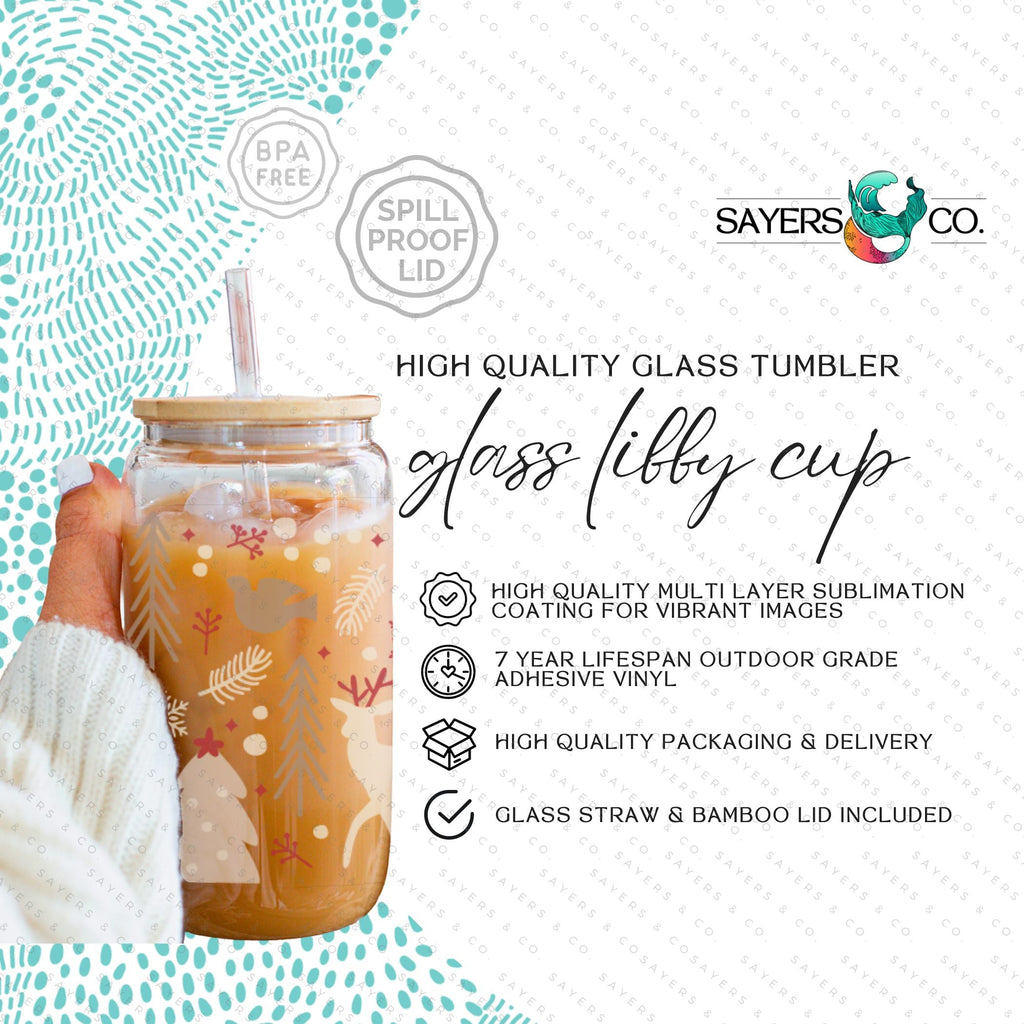Copy of 16oz Winter Beanies Iced Coffee Glass Can, Holiday Tumbler, Hat Tumbler, Christmas Tumbler, Beanies Tumbler, Winter Pattern, Winter Beanie Tumbler, Winter Hats Tumbler, Gift For Her, Christmas Mug with Bamboo Lid & Straw #100077 | Sayers & Co.