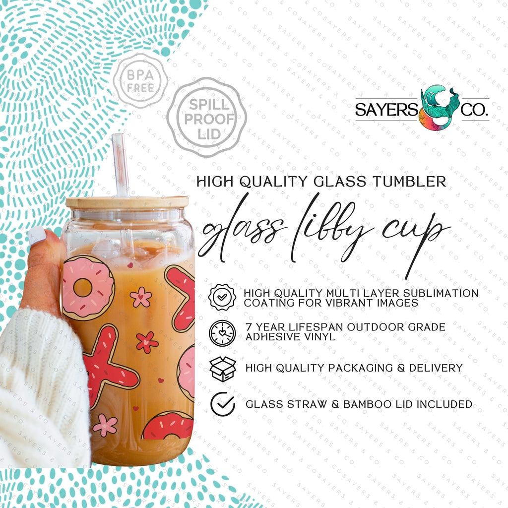Copy of 16oz Valentine's Day Daisy Hearts Glass Cup with Bamboo Lid & Straw #100092 | Sayers & Co.