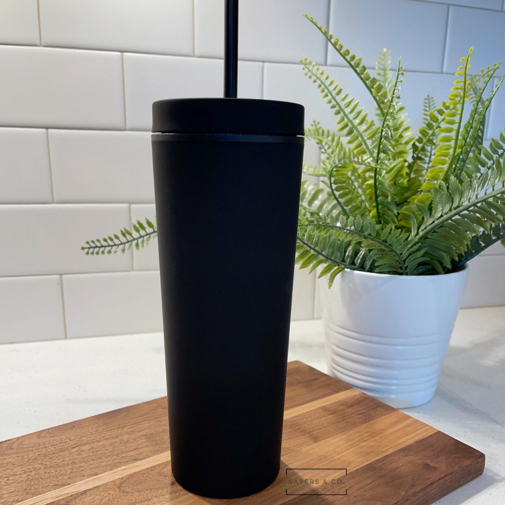 Personalized Skinny Tumbler with Lid and Straw, 16 oz Matte Black