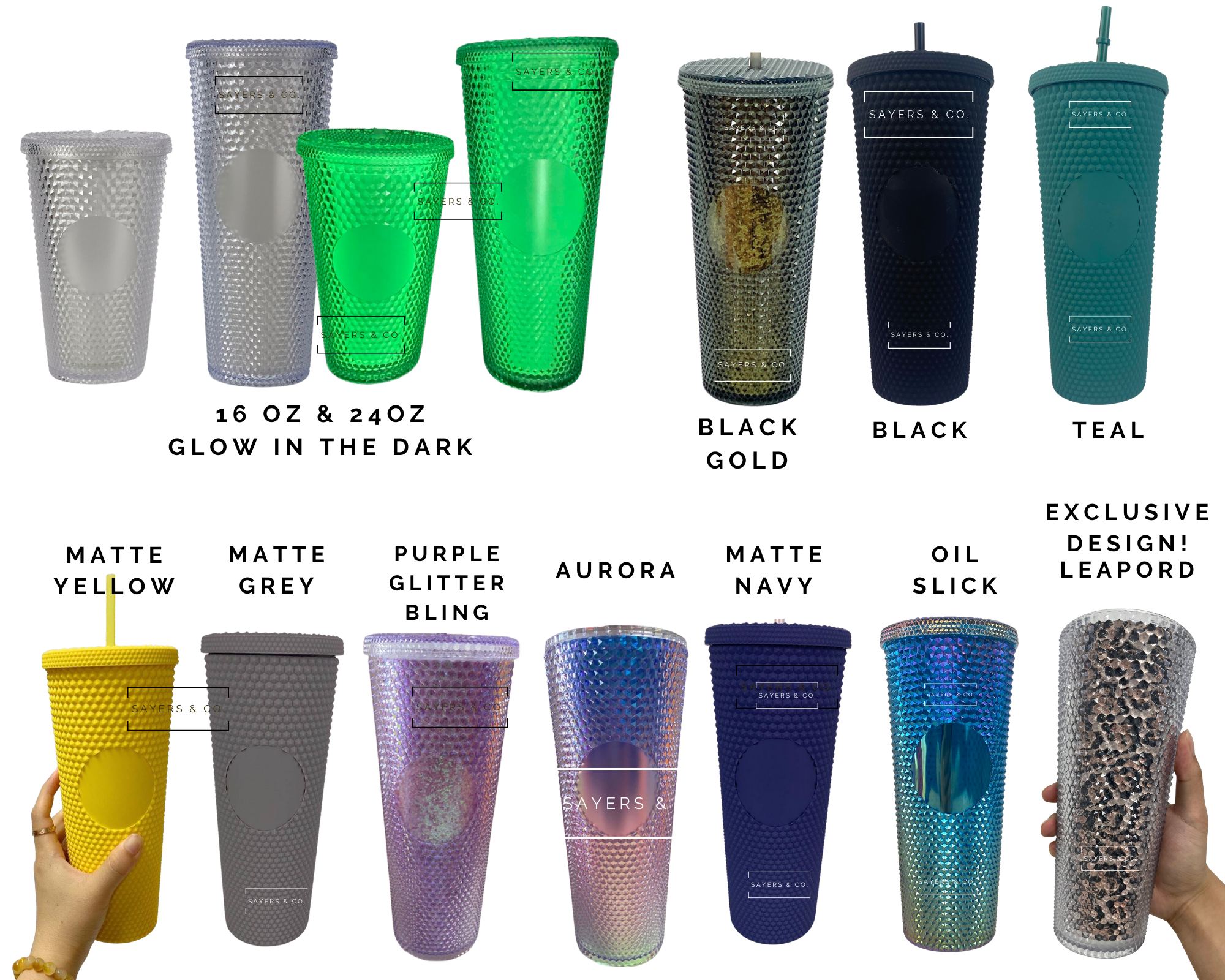 24oz Matte & Glossy Studded Double Walled Tumbler