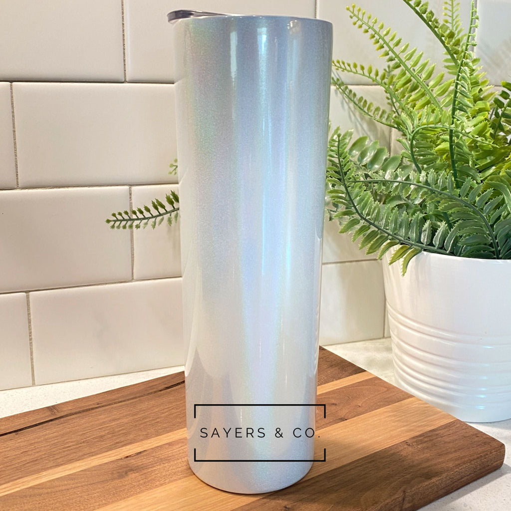 30oz White Glitter Skinny Straight Sublimation Blank Tumbler