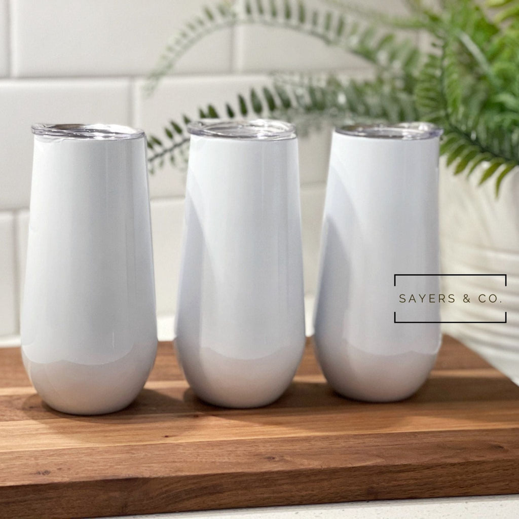 6oz, 12oz or 20oz Stemless Champagne White Sublimation Tumbler