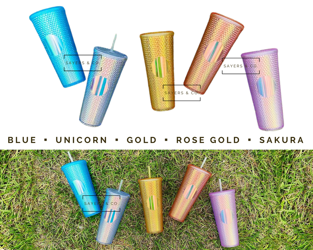 Custom Studded Split Vinyl Monogram Initial 24oz Double Walled Tumbler