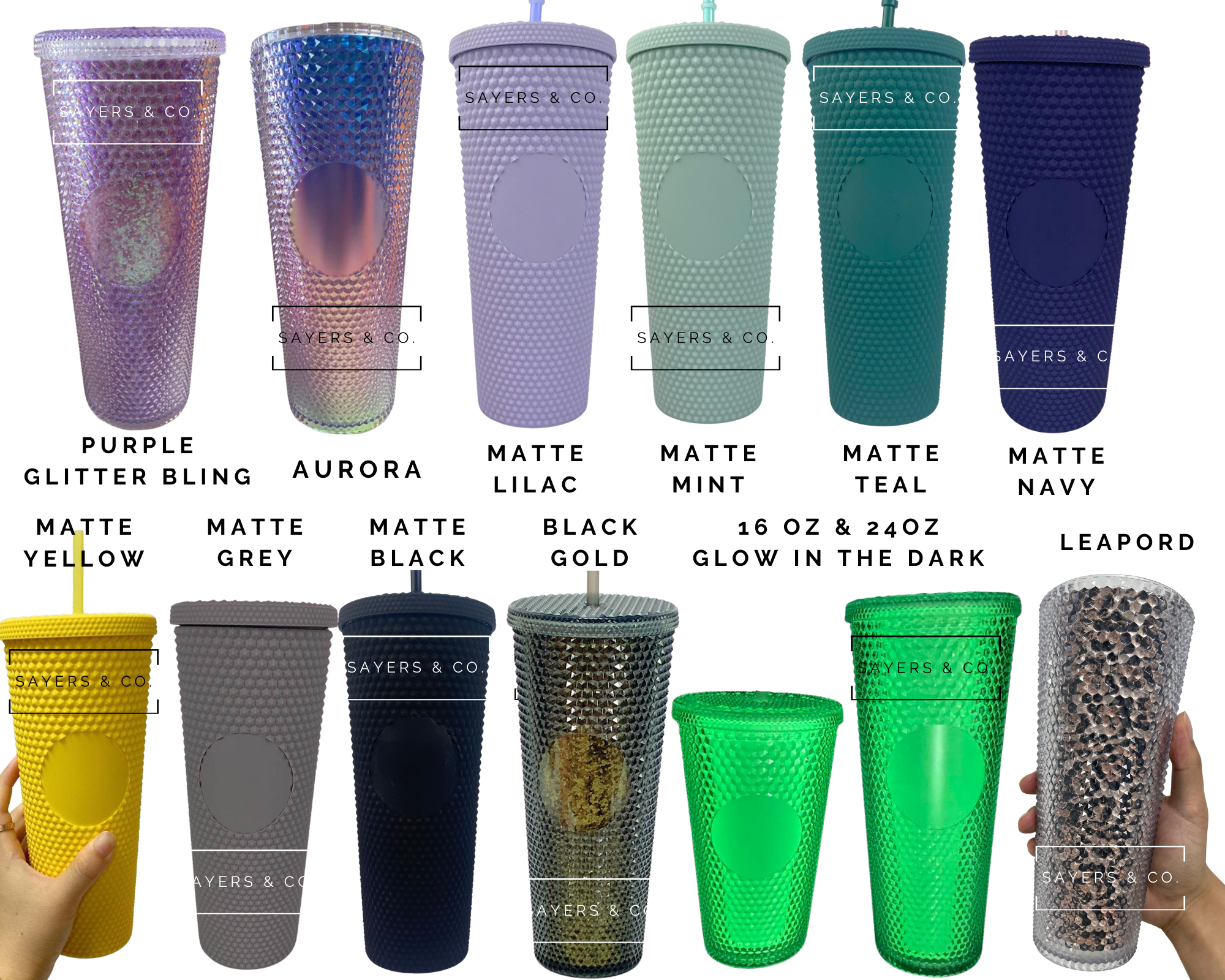 24oz Matte & Glossy Studded Double Walled Tumbler