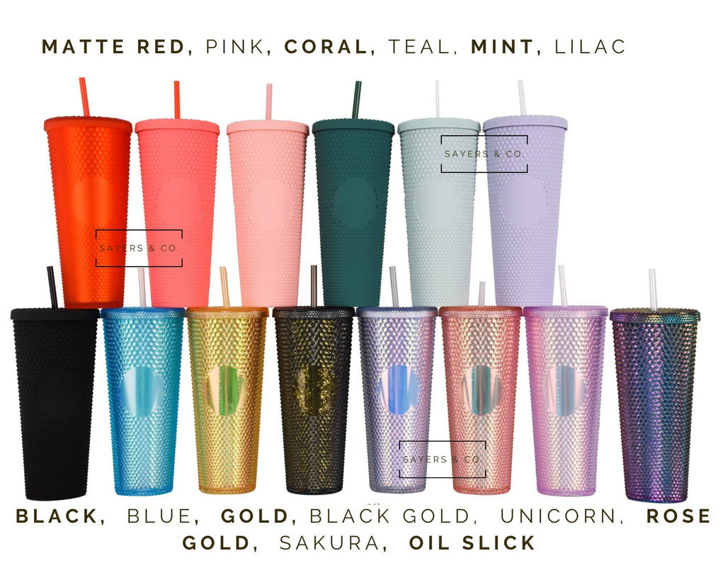 Custom Studded Split Vinyl Monogram Initial 24oz Double Walled Tumbler
