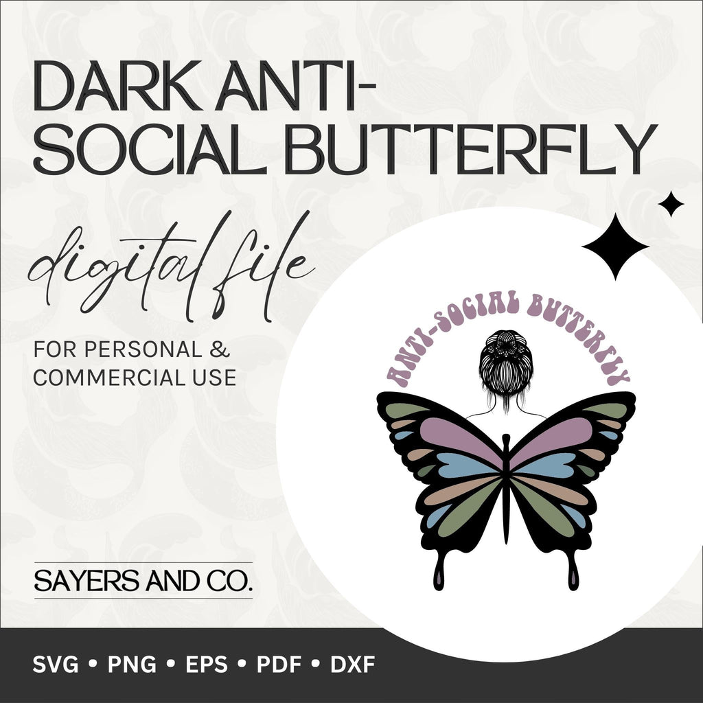 Dark Anti-Social Butterfly (SVG / PNG / EPS / PDF / DXF)
