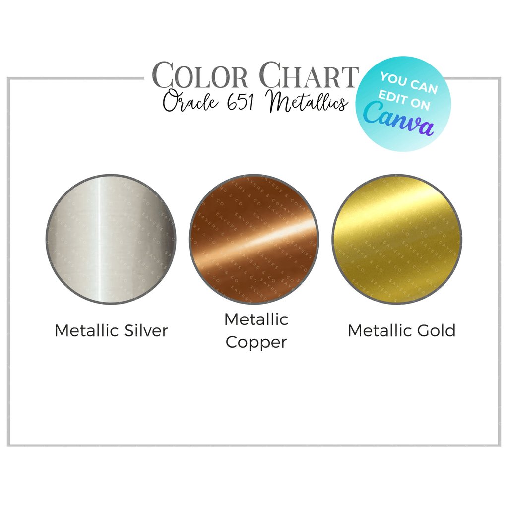 Oracle 651 Adhesive Vinyl Digital Download Color Chart (Customizable in Canva!) | Sayers & Co.