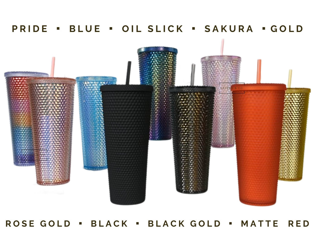 Custom Studded Split Vinyl Monogram Initial 24oz Double Walled Tumbler