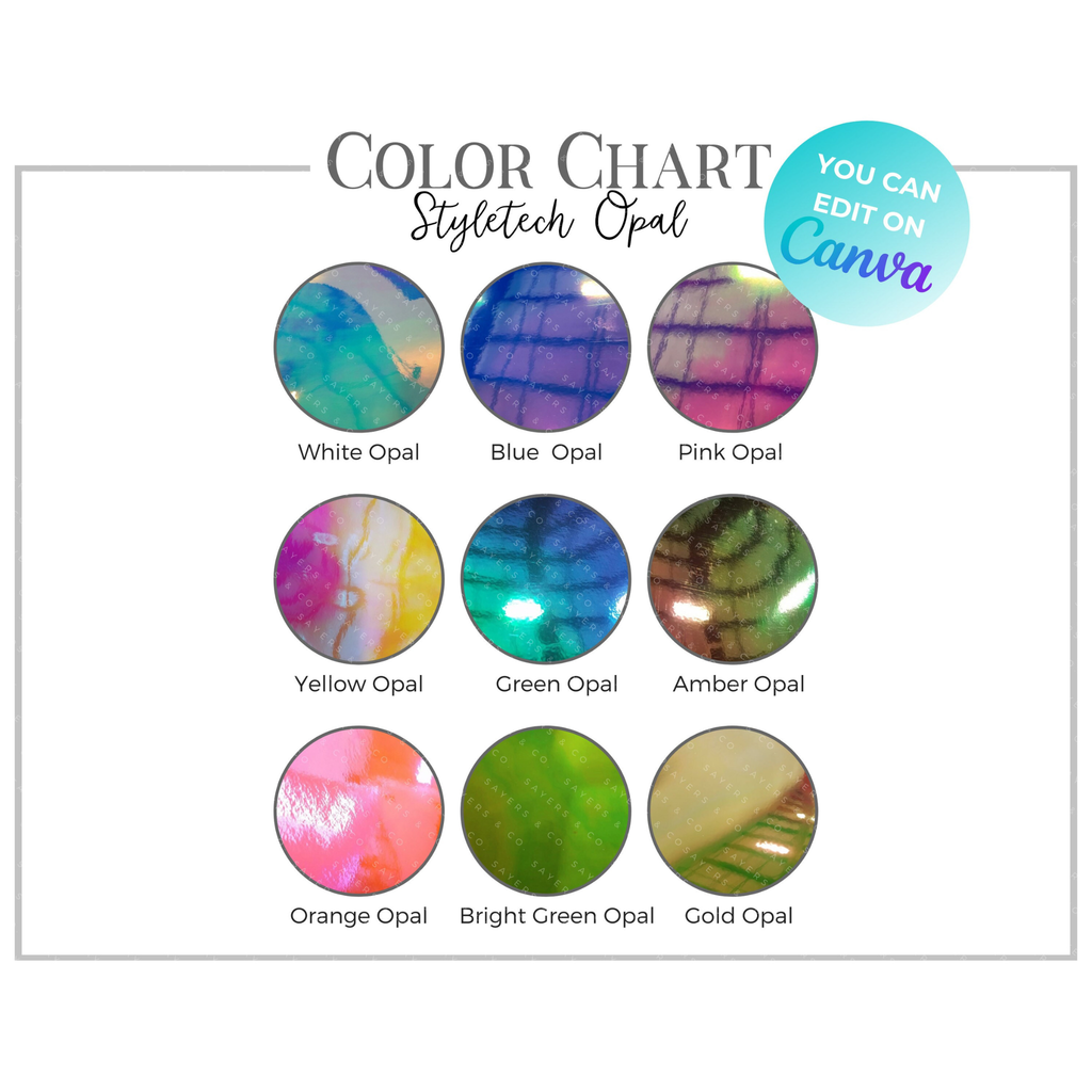 Style-tech Opal Adhesive Vinyl Digital Download Color Chart (Customizable in Canva!) | Sayers & Co.
